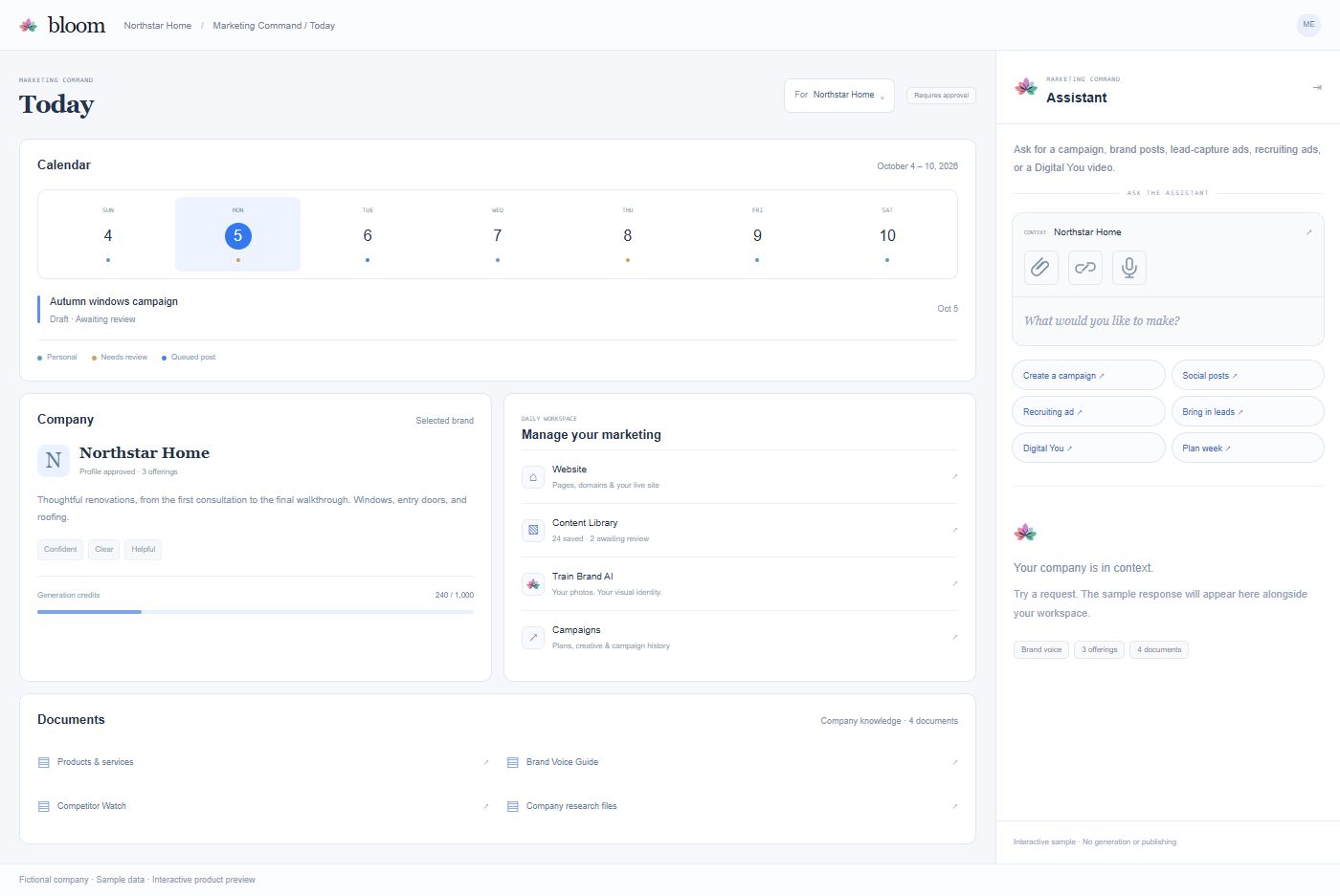 Bloom Marketing dashboard and company copilot